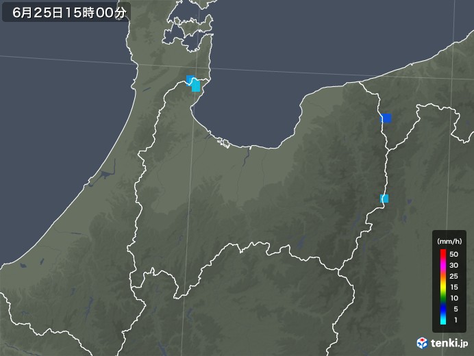 富山県の雨雲レーダー(2019年06月25日)