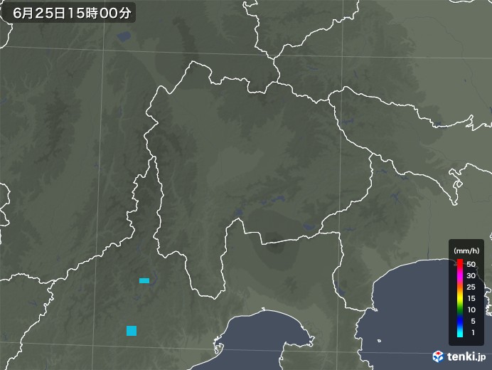 山梨県の雨雲レーダー(2019年06月25日)