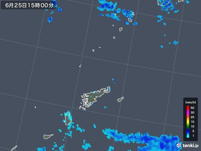 奄美諸島(鹿児島県)の雨雲レーダー(2019年06月25日)