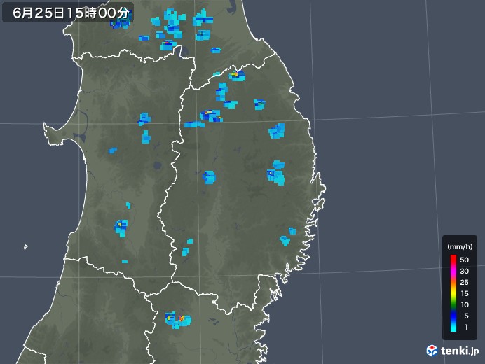 岩手県の雨雲レーダー(2019年06月25日)