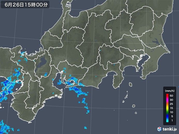 東海地方の雨雲レーダー(2019年06月26日)