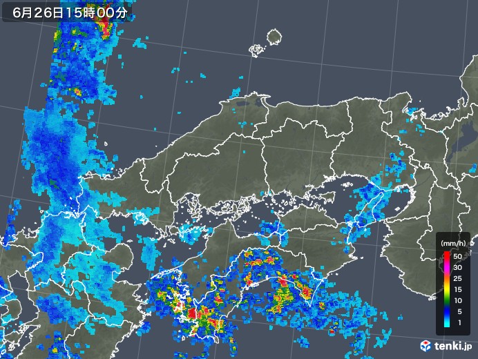 中国地方の雨雲レーダー(2019年06月26日)