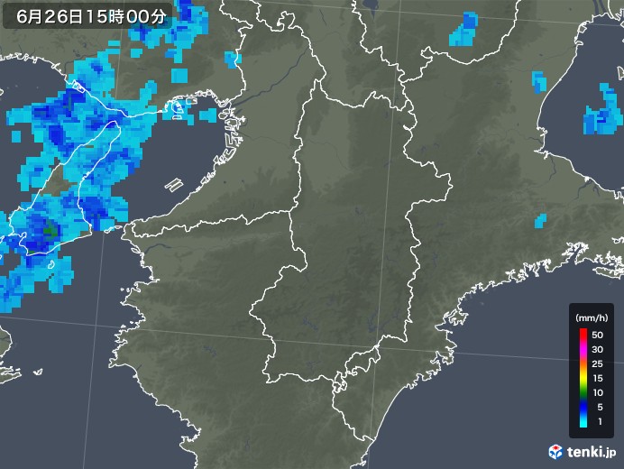 奈良県の雨雲レーダー(2019年06月26日)