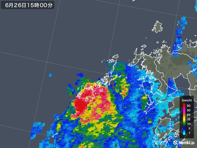 五島列島(長崎県)の雨雲レーダー(2019年06月26日)