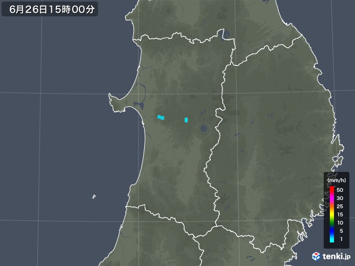 秋田県の雨雲レーダー(2019年06月26日)