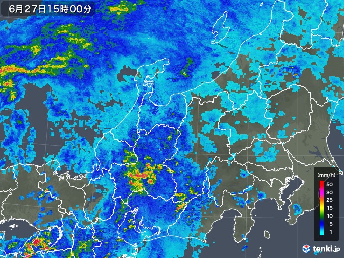 北陸地方の雨雲レーダー(2019年06月27日)