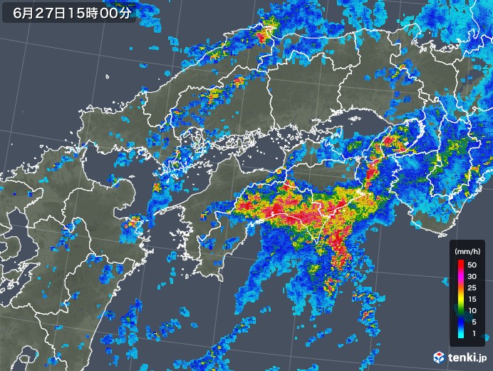 四国地方の雨雲レーダー(2019年06月27日)