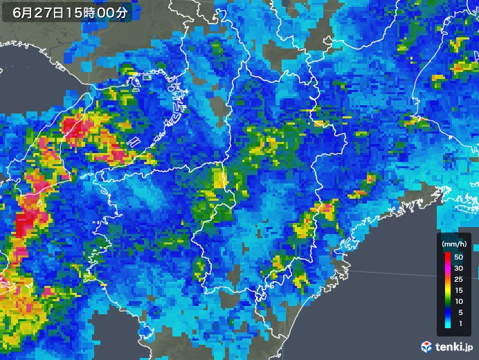 奈良県の雨雲レーダー(2019年06月27日)