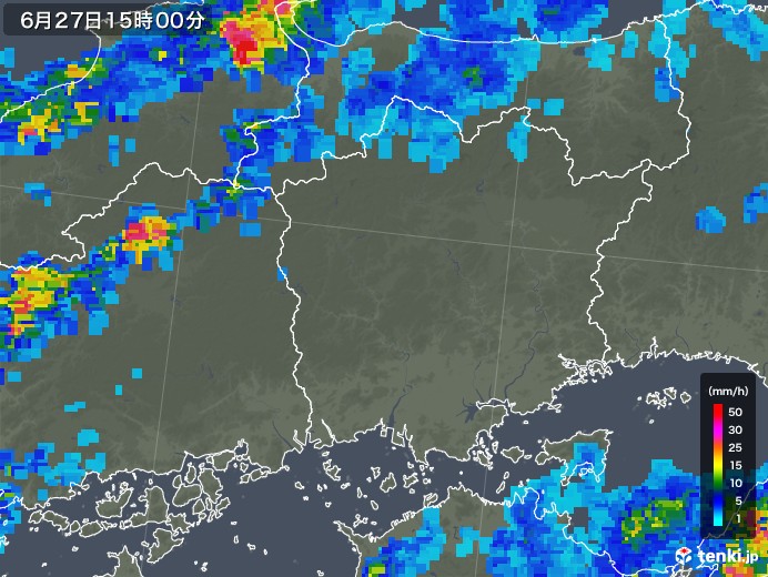 岡山県の雨雲レーダー(2019年06月27日)