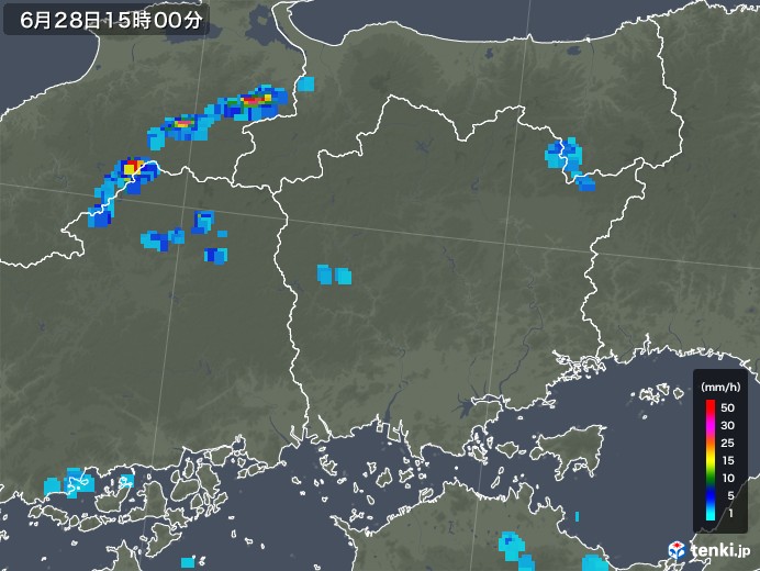 岡山県の雨雲レーダー(2019年06月28日)