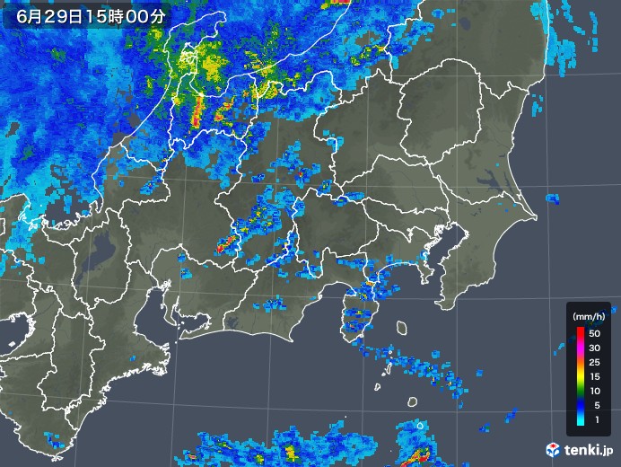 関東・甲信地方の雨雲レーダー(2019年06月29日)
