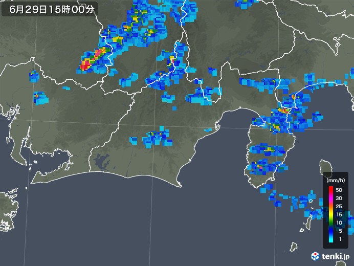 静岡県の雨雲レーダー(2019年06月29日)