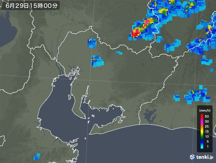 愛知県の雨雲レーダー(2019年06月29日)
