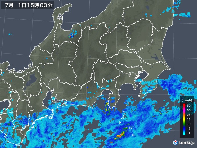関東・甲信地方の雨雲レーダー(2019年07月01日)