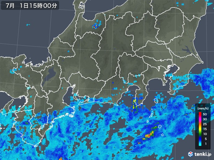 東海地方の雨雲レーダー(2019年07月01日)