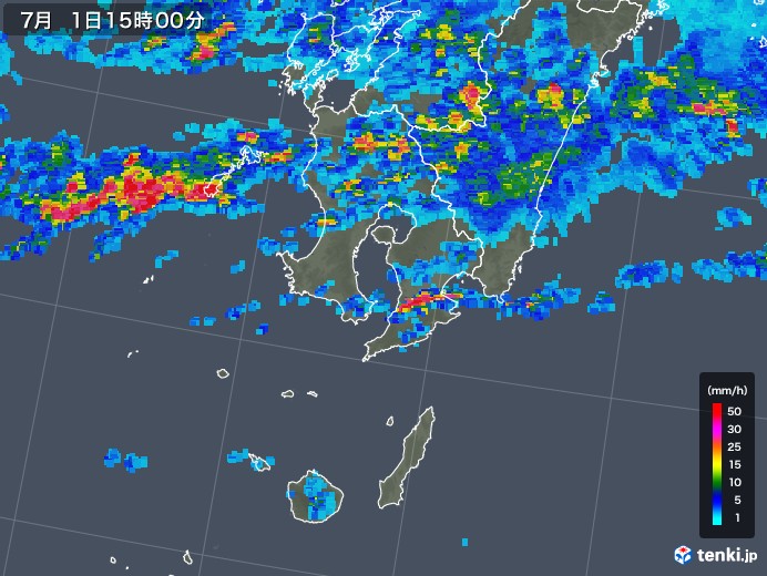 鹿児島県の雨雲レーダー(2019年07月01日)