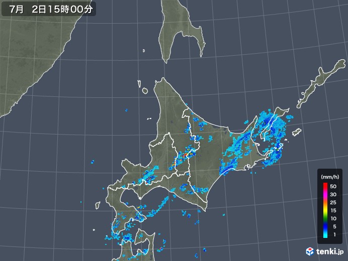 北海道地方の雨雲レーダー(2019年07月02日)