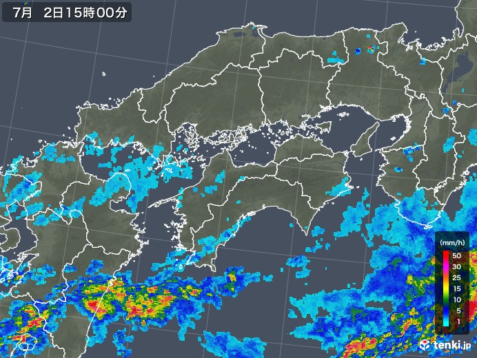 四国地方の雨雲レーダー(2019年07月02日)