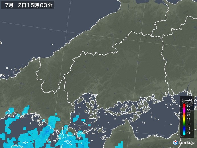 広島県の雨雲レーダー(2019年07月02日)