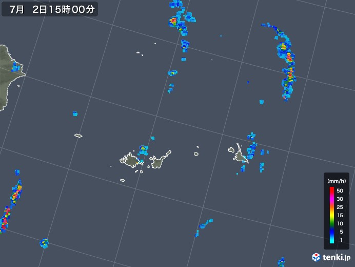 宮古・石垣・与那国(沖縄県)の雨雲レーダー(2019年07月02日)