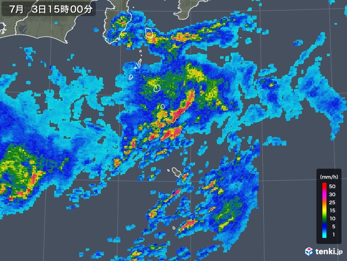 伊豆諸島(東京都)の雨雲レーダー(2019年07月03日)