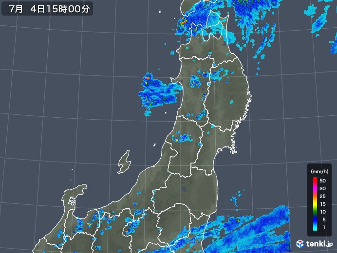 東北地方の雨雲レーダー(2019年07月04日)