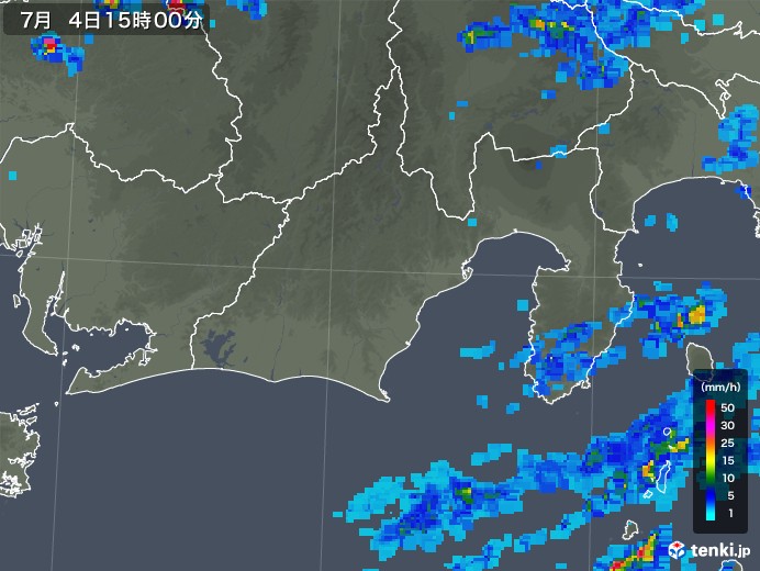 静岡県の雨雲レーダー(2019年07月04日)