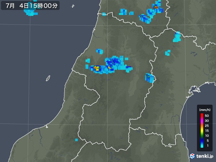 山形県の雨雲レーダー(2019年07月04日)