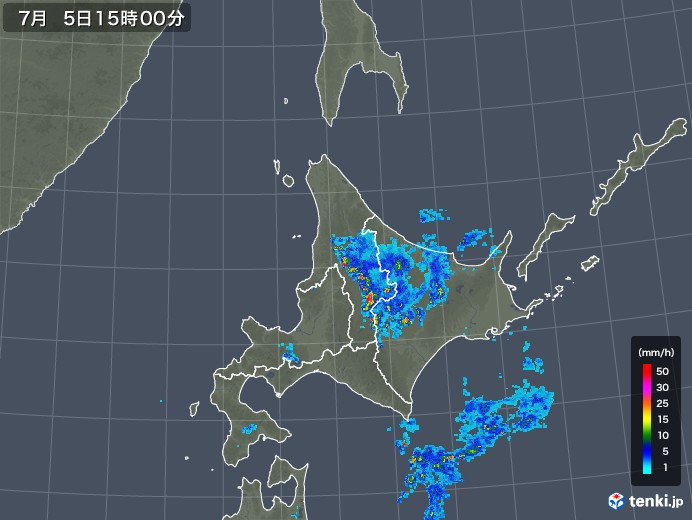 北海道地方の雨雲レーダー(2019年07月05日)