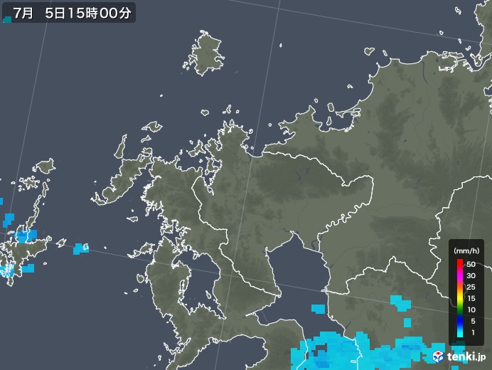 佐賀県の雨雲レーダー(2019年07月05日)
