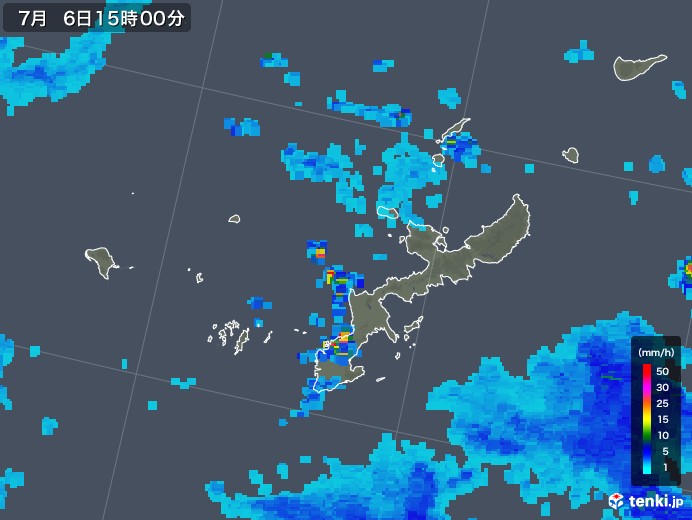 沖縄県の雨雲レーダー(2019年07月06日)