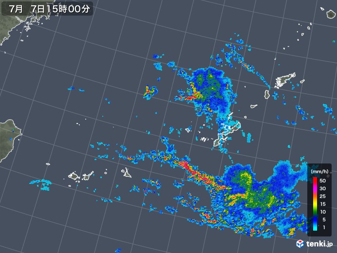 沖縄地方の雨雲レーダー(2019年07月07日)