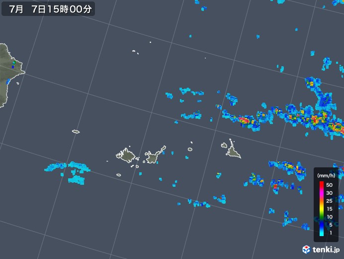 宮古・石垣・与那国(沖縄県)の雨雲レーダー(2019年07月07日)