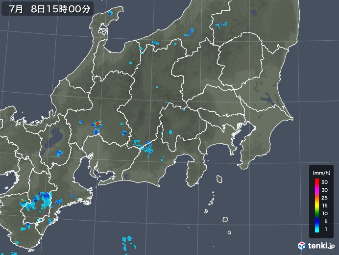 関東・甲信地方の雨雲レーダー(2019年07月08日)