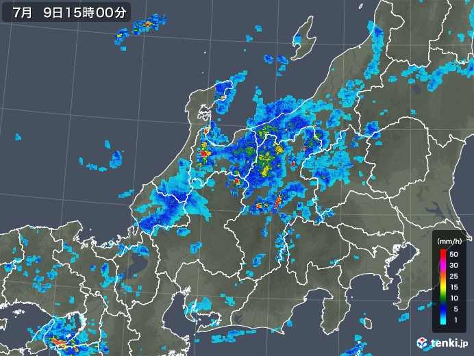 北陸地方の雨雲レーダー(2019年07月09日)