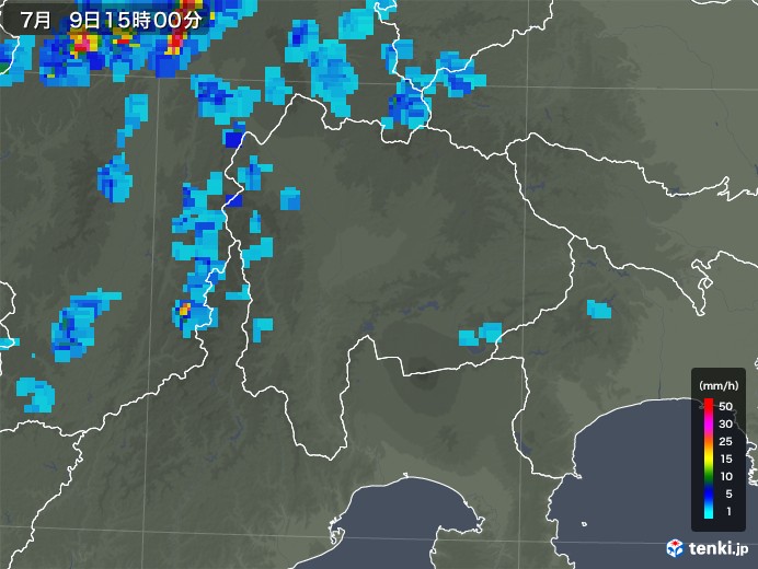 山梨県の雨雲レーダー(2019年07月09日)