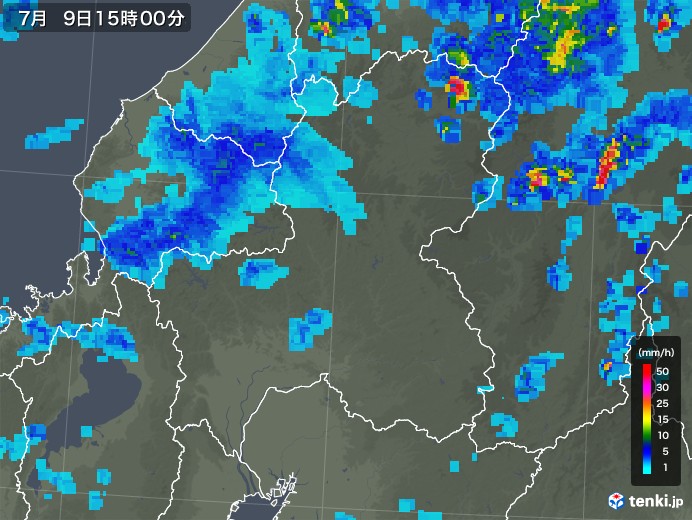 岐阜県の雨雲レーダー(2019年07月09日)