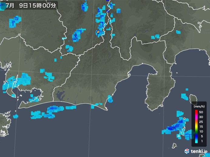 静岡県の雨雲レーダー(2019年07月09日)