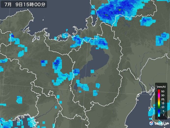滋賀県の雨雲レーダー(2019年07月09日)