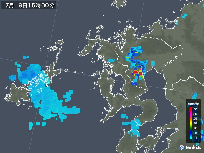 長崎県の雨雲レーダー(2019年07月09日)