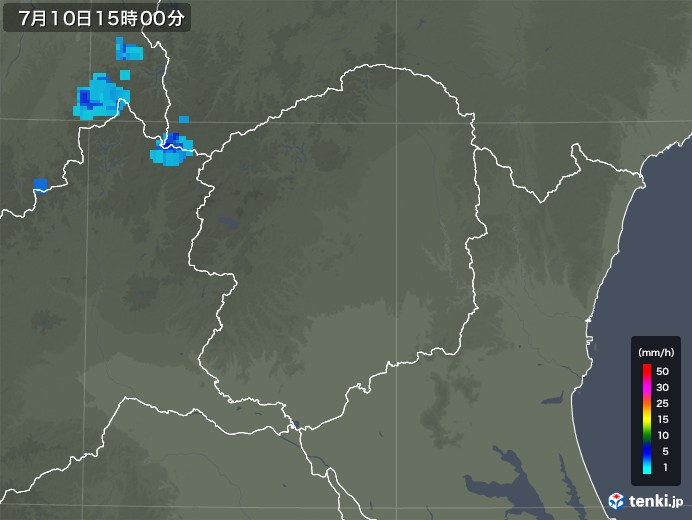 栃木県の雨雲レーダー(2019年07月10日)