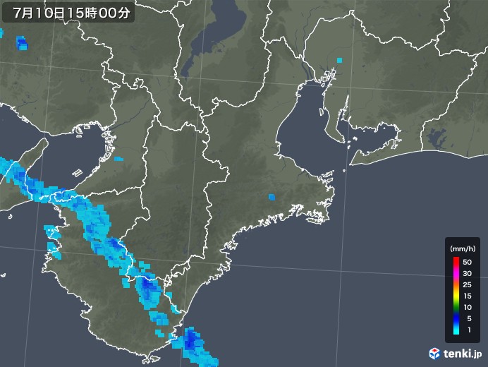 三重県の雨雲レーダー(2019年07月10日)