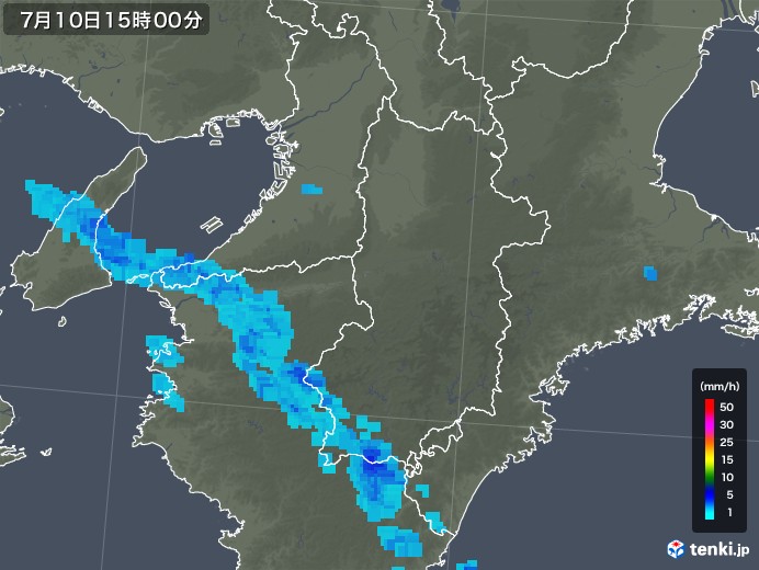 奈良県の雨雲レーダー(2019年07月10日)