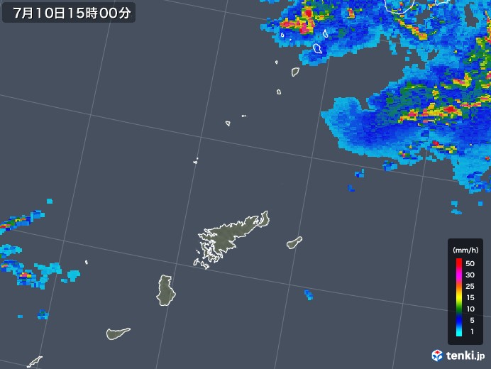 奄美諸島(鹿児島県)の雨雲レーダー(2019年07月10日)