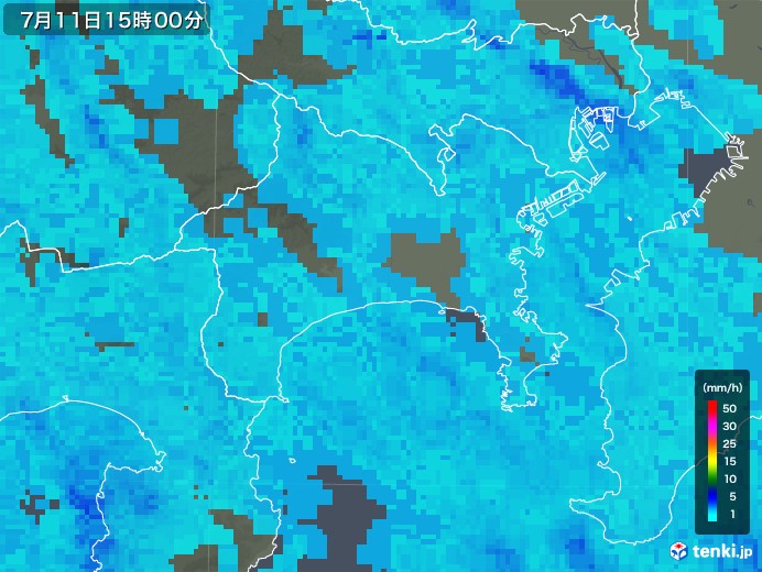 神奈川県の雨雲レーダー(2019年07月11日)