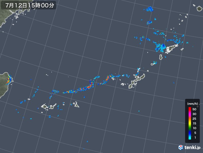 沖縄地方の雨雲レーダー(2019年07月12日)