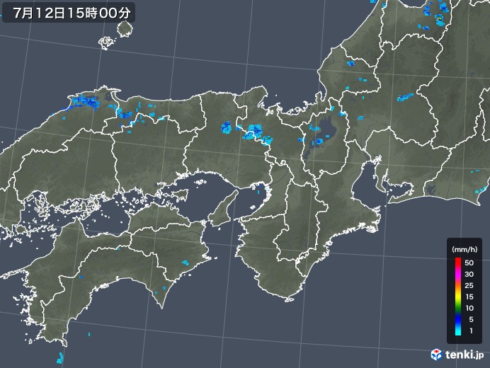 近畿地方の雨雲レーダー(2019年07月12日)