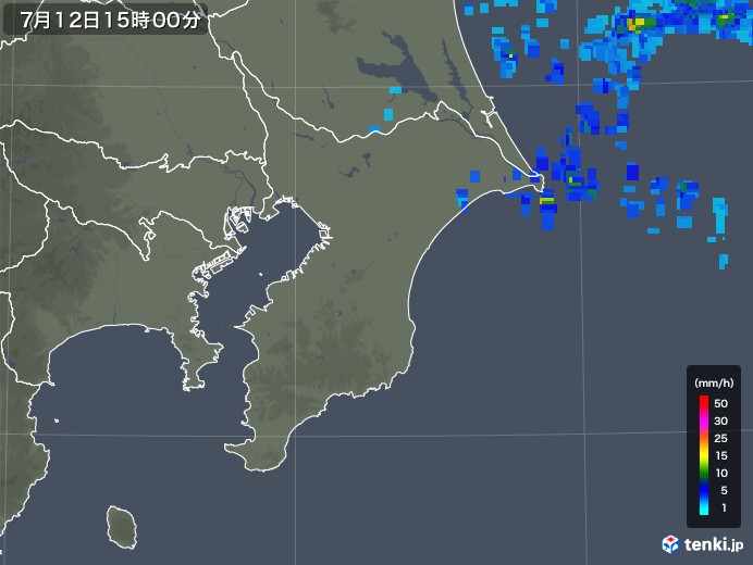 千葉県の雨雲レーダー(2019年07月12日)