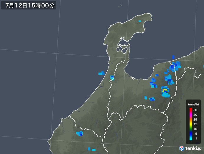 石川県の雨雲レーダー(2019年07月12日)