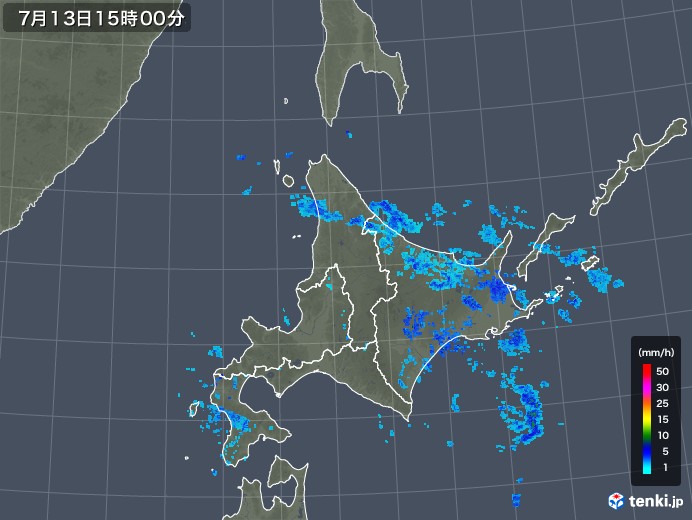 北海道地方の雨雲レーダー(2019年07月13日)